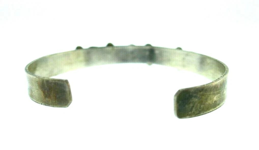 AMERICAN INDIAN Sterling Silver, Coral & Turquoise Bangle Bracelet - 5