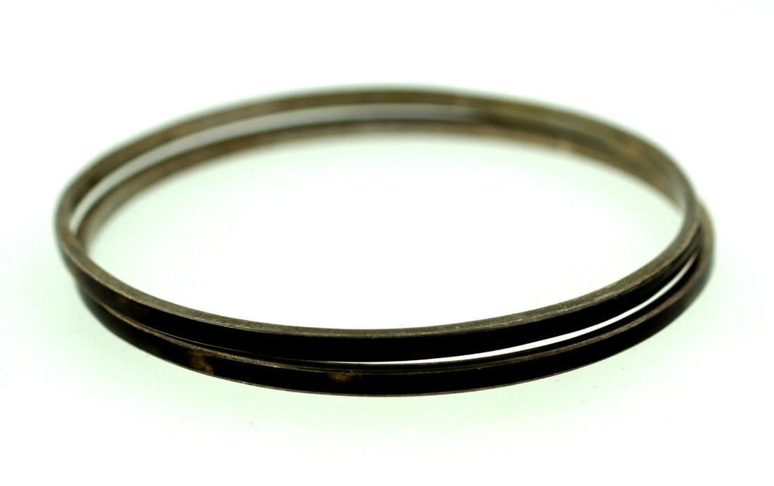 SET OF 2 BANGLE BRACELET SILVER 925 STAMPED ENAMEL VINTAGE C.1970 - 2
