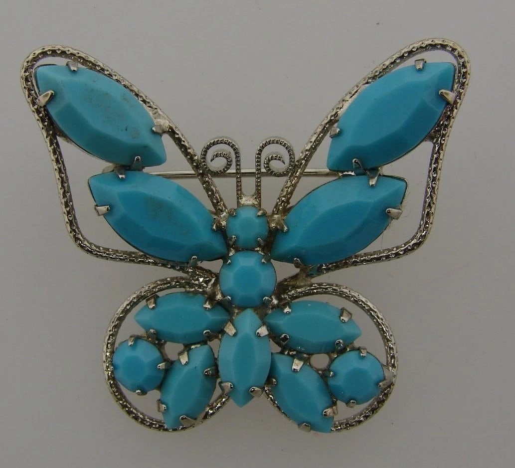 WOW Glass & Metal Butterfly Pin Costume Jewelry - 2