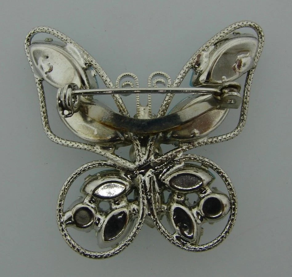 WOW Glass & Metal Butterfly Pin Costume Jewelry - 3