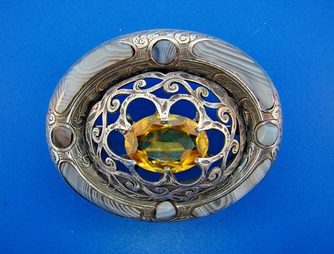 COOL Scottish Silver, Agate & Citrine Brooch - 2