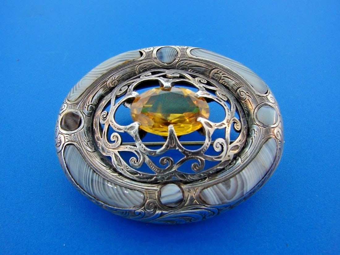COOL Scottish Silver, Agate & Citrine Brooch - 3