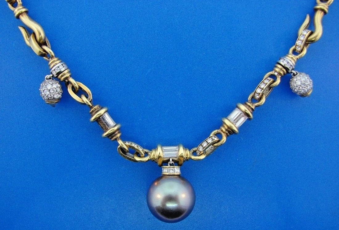 UNIQUE Jacques 18k Yellow & White Gold, Diamond & Pearl Necklace - 4