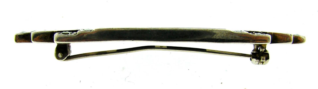 EUROPEAN Sterling Silver, Onyx, Mother of Pearl & Marcasite Pin Circa 1920s! - 4