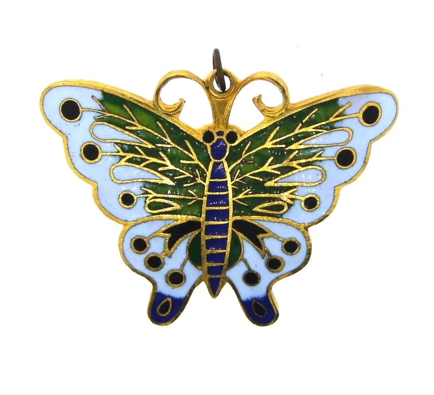 LOVELY Cloisonne Enamel Butterfly Pin!: Title: LOVELY Cloisonne Enamel Butterfly Pin! Description: Fine Jewelry, Arts & AntiquesPurveyors and Purchasers ofAntique and Estate Pieces, DK Cloisonne Enamel Butterfly Pin This unique and wonderfu