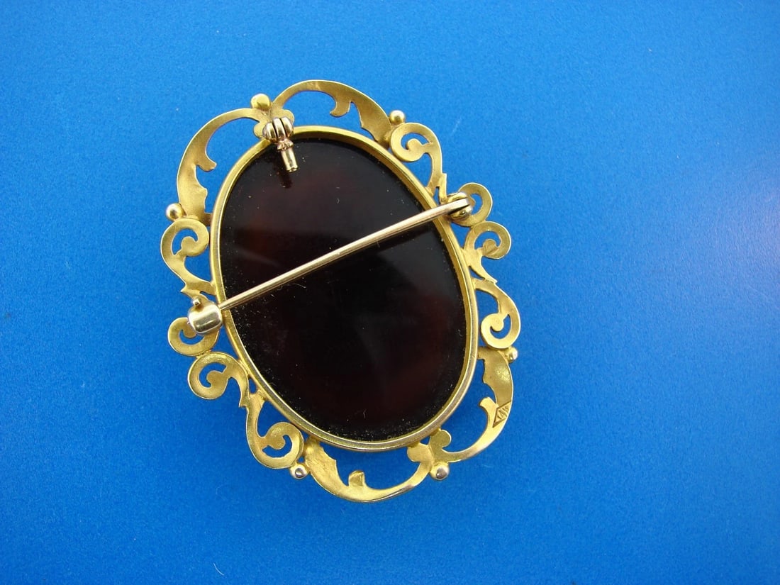 STUNNING 14k Yellow Gold & Carved Cameo Pendant Brooch - 4