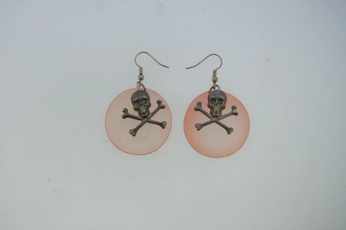 ACRYLIC SKULL STERLING SILVER HANGING EARRINGS PINK CIRCLE FANCY UNIQUE - 4