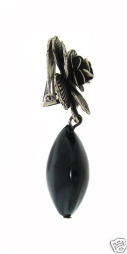 Stylish SILVER FLOWER with BAKELITE RHOMBUS EARRINGS - 3