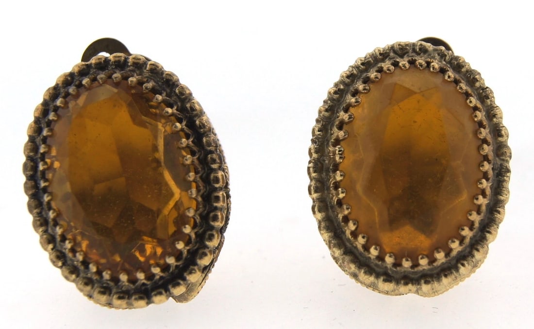 TIMELESS Whiting & Davis Co. Gold Plated & Yellow Stone Clip On Earrings! - 3