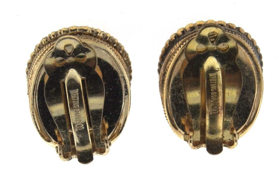 TIMELESS Whiting & Davis Co. Gold Plated & Yellow Stone Clip On Earrings! - 4