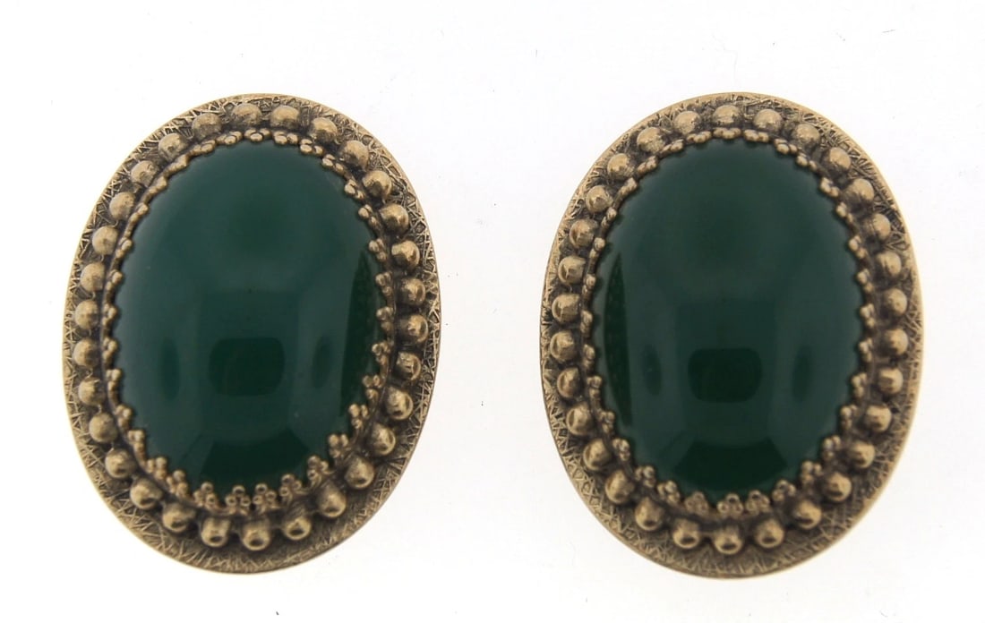 NICE Whiting & Davis Co. Gold Plated & Green Stone Earrings! - 2
