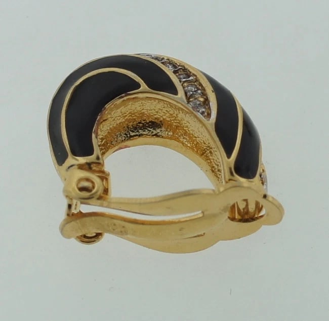 NINA RICCI GOLD VERMAIL ENAMEL CRYSTAL CLIP ON EARRINGS COSTUME JEWELRY - 4