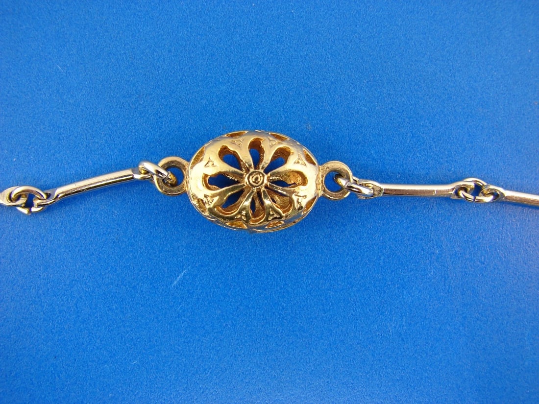ADORABLE 10k Yellow Gold and Silver Necklace with Turquoise - 6