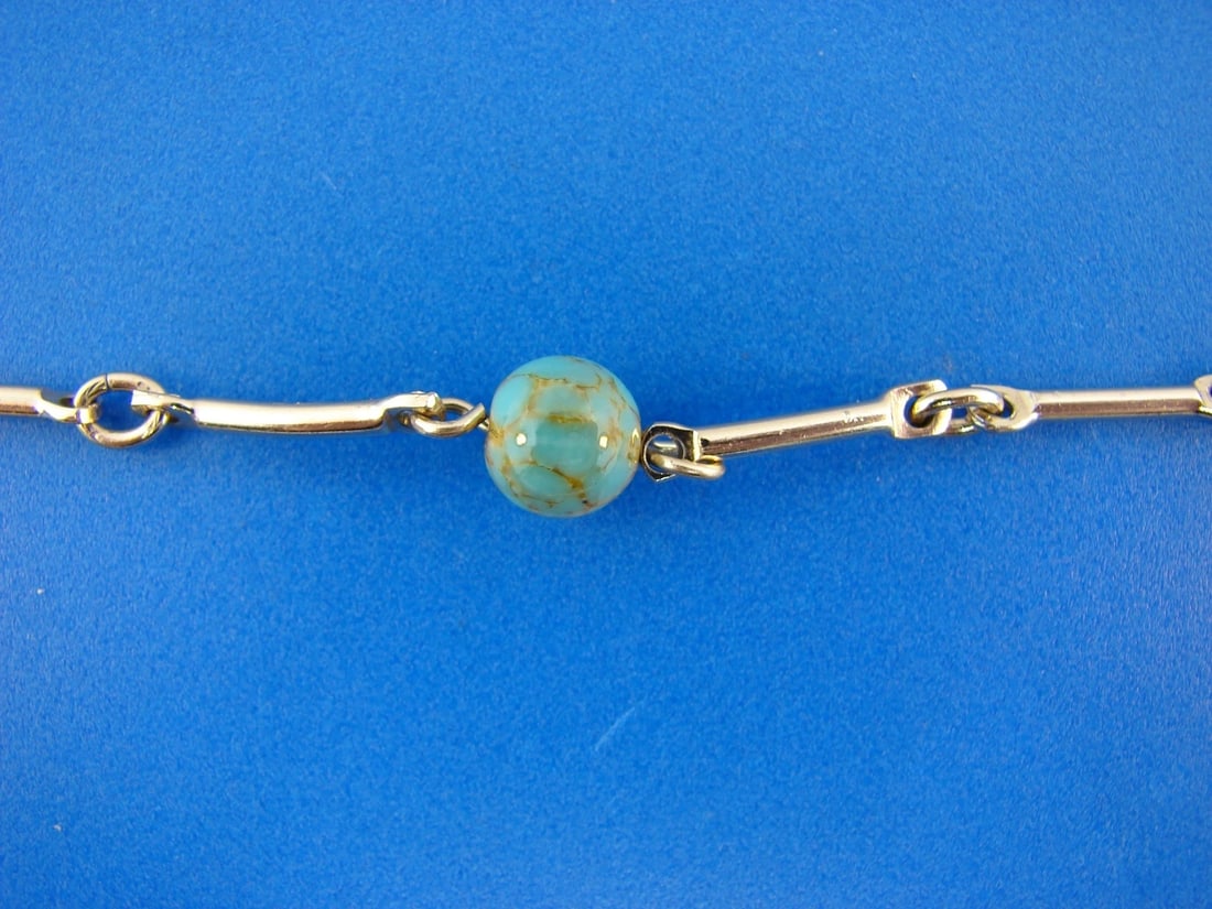 ADORABLE 10k Yellow Gold and Silver Necklace with Turquoise - 7