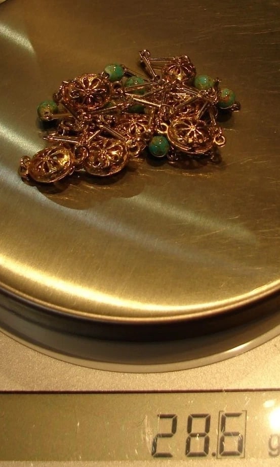 ADORABLE 10k Yellow Gold and Silver Necklace with Turquoise - 8