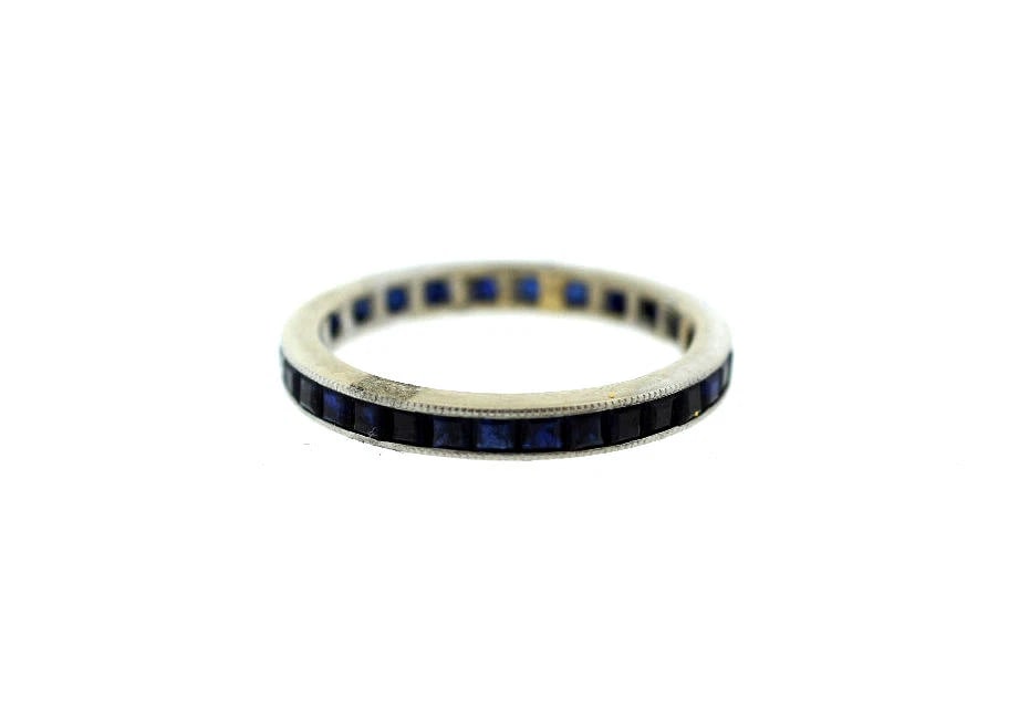 14K WHITE GOLD SAPPHIRE BAND RING STYLISH - 4