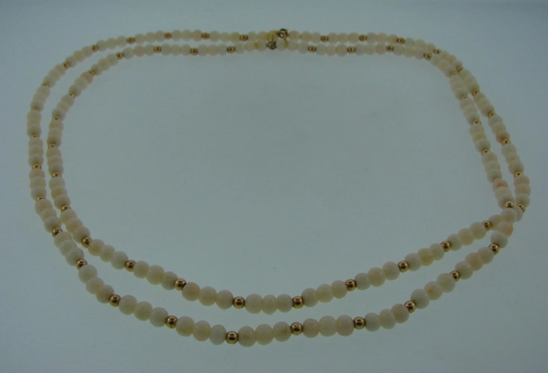 WOW 14k Yellow Gold & Angel Skin Coral Necklace - 3