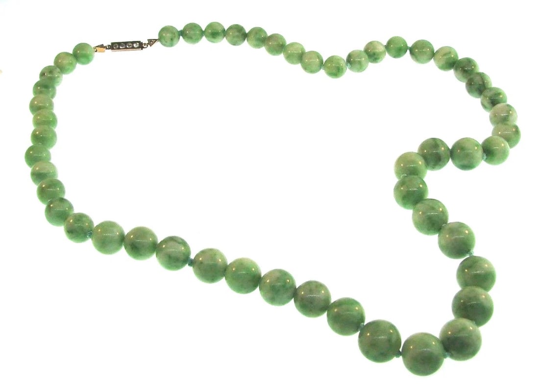STUNNING 10k Rose Gold, Rose Cut Diamond & Jade Necklace Circa 1900s - 2