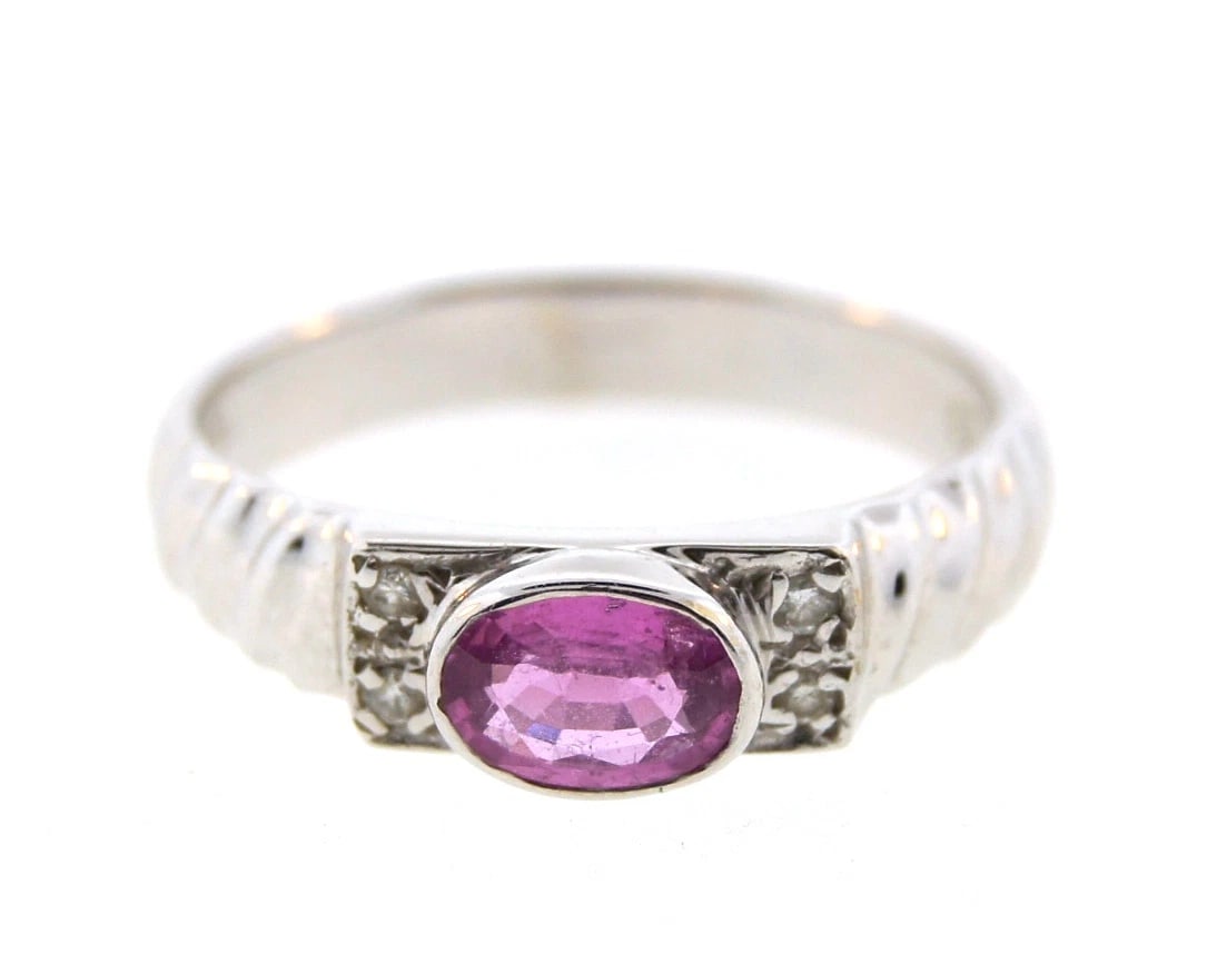 CUTE 14k White Gold, Diamond & Pink Sapphire Ring Circa 1990! - 2