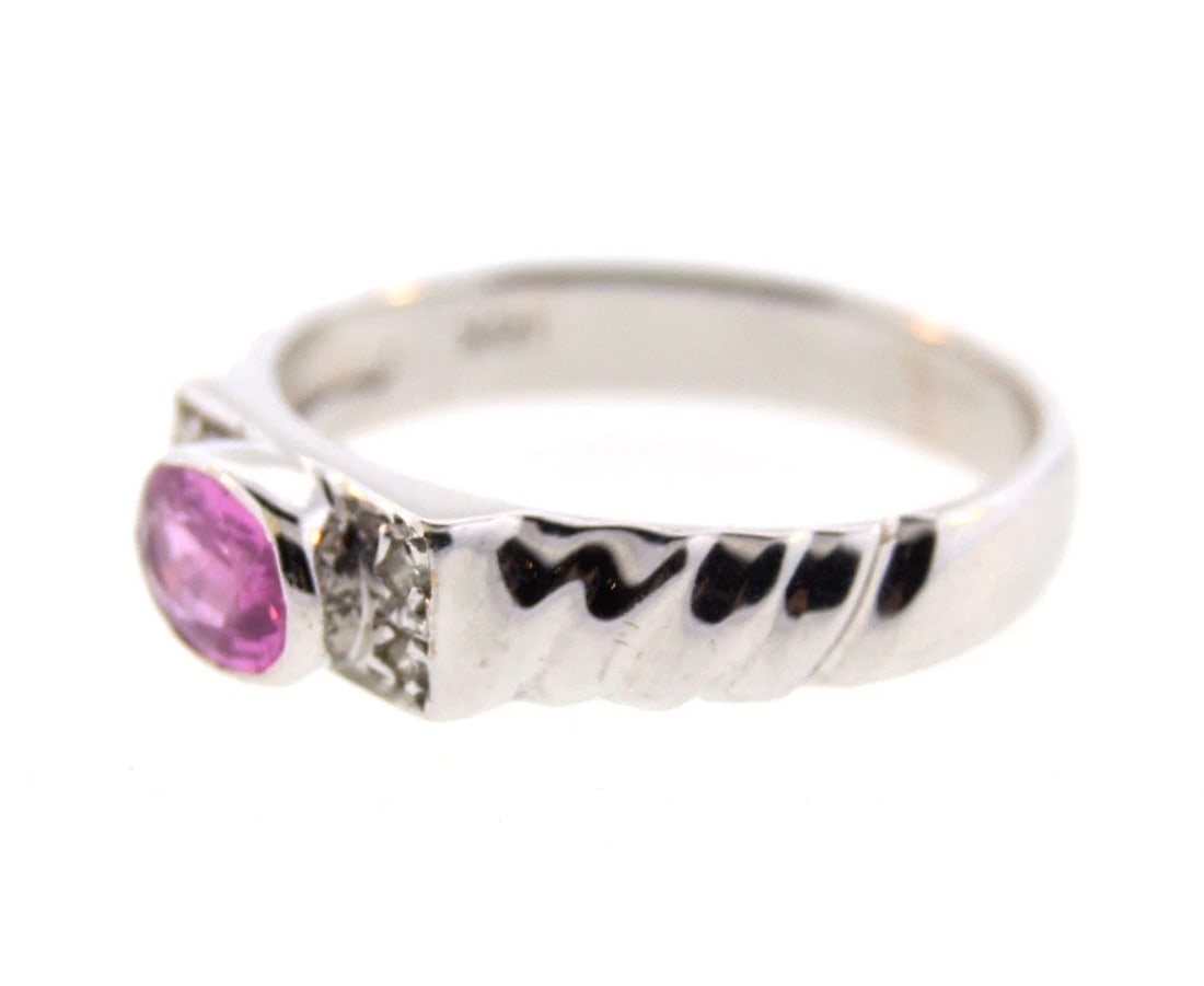 CUTE 14k White Gold, Diamond & Pink Sapphire Ring Circa 1990! - 3