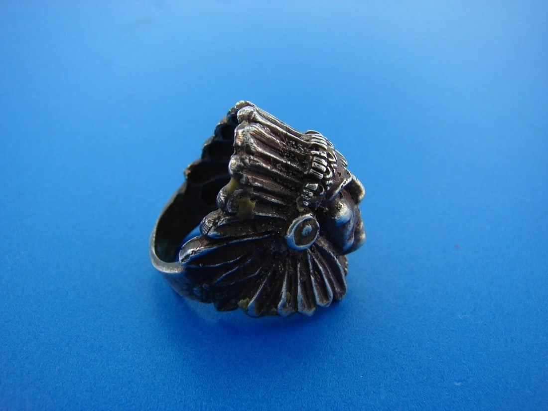 COOL Silver Native American Chief Ring - 3