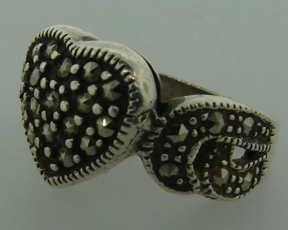 LOVE ME Sterling Silver & Marcasite Heart Ring - 3