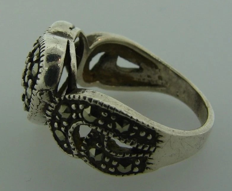 LOVE ME Sterling Silver & Marcasite Heart Ring - 4