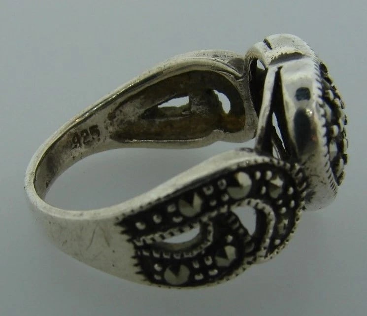 LOVE ME Sterling Silver & Marcasite Heart Ring - 5