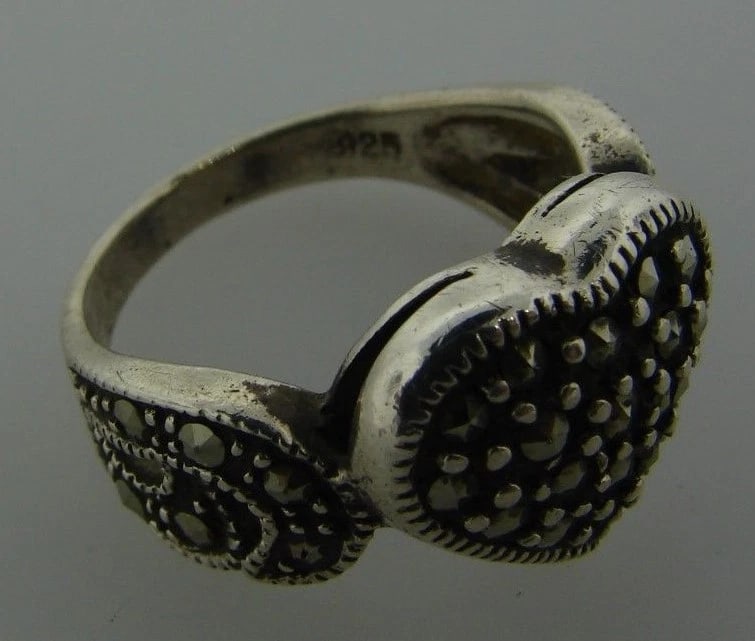 LOVE ME Sterling Silver & Marcasite Heart Ring - 6