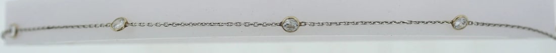14K WHITE GOLD WHITE SAPPHIRE BRACELET C.1980 0.50CTS LINK CHAIN - 10