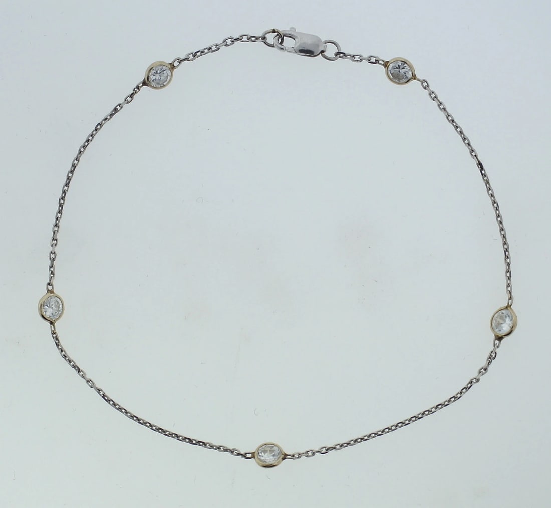 14K WHITE GOLD WHITE SAPPHIRE BRACELET C.1980 0.50CTS LINK CHAIN - 11