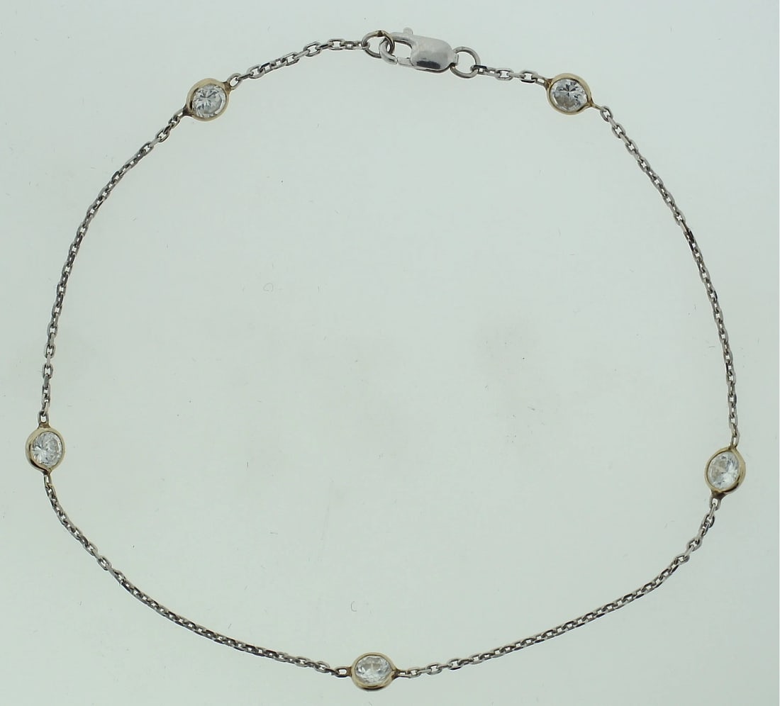 14K WHITE GOLD WHITE SAPPHIRE BRACELET C.1980 0.50CTS LINK CHAIN: Title: 14K WHITE GOLD WHITE SAPPHIRE BRACELET C.1980 0.50CTS LINK CHAIN Description: Fine Jewelry, Arts & AntiquesPurveyors and Purchasers ofAntique and Estate Pieces, N-NOO 14K WHITE GOLD WHITE SAPPH