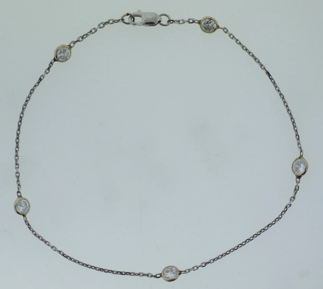 14K WHITE GOLD WHITE SAPPHIRE BRACELET C.1980 0.50CTS LINK CHAIN - 5