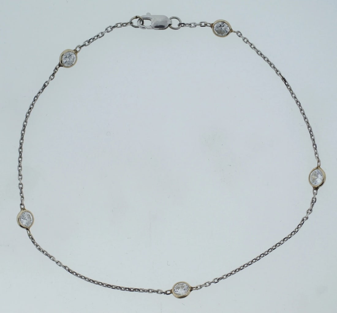 14K WHITE GOLD WHITE SAPPHIRE BRACELET C.1980 0.50CTS LINK CHAIN - 6
