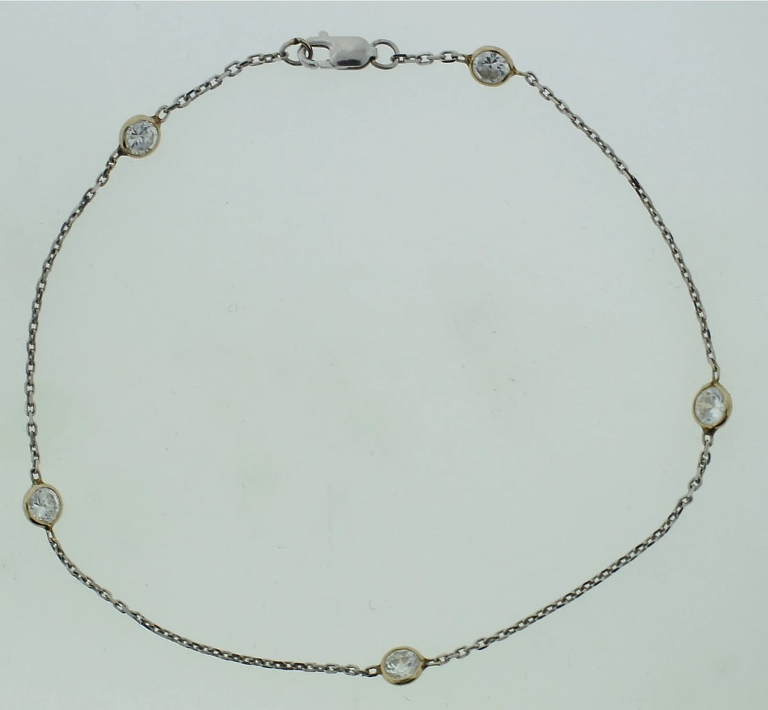 14K WHITE GOLD WHITE SAPPHIRE BRACELET C.1980 0.50CTS LINK CHAIN - 8