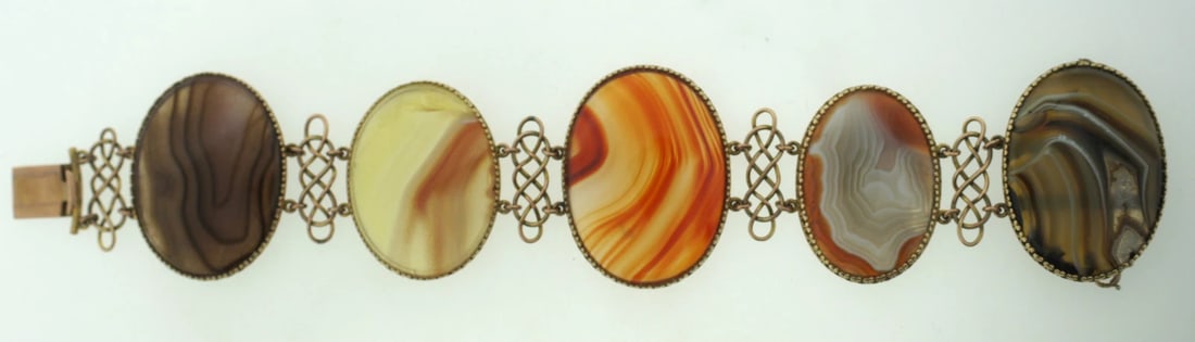 C.1900 VICTORIAN A & J SMITH ABERDEEN 9K GOLD AGATE AGATH SCOTTISH BRACELET - 4
