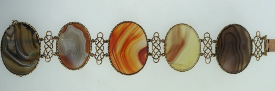 C.1900 VICTORIAN A & J SMITH ABERDEEN 9K GOLD AGATE AGATH SCOTTISH BRACELET - 6