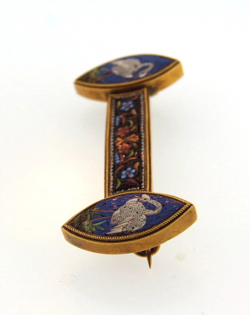 STYLISH YELLOW GOLD MICRO MOSAICS PIN CIRCA 1900 - 4