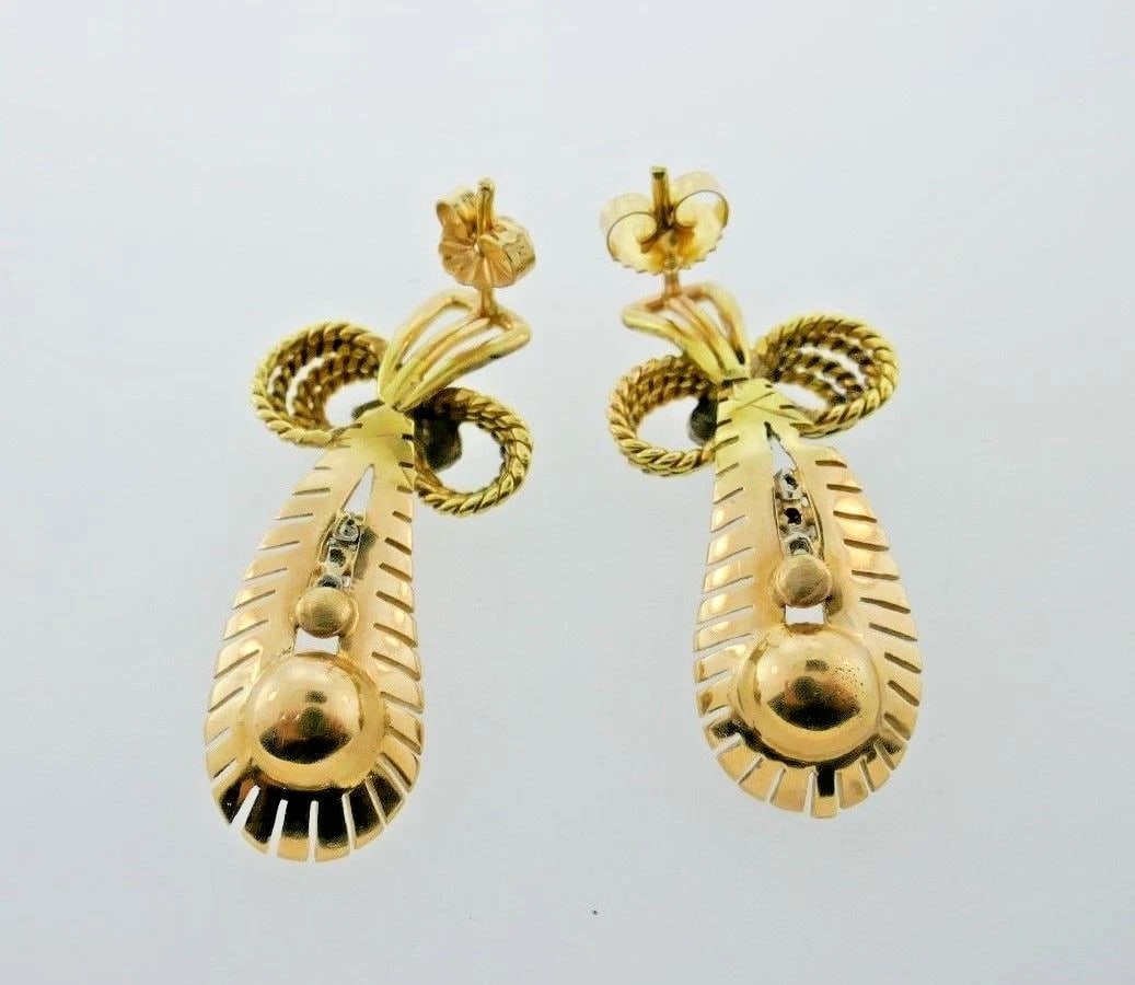 RETRO 14k Tri Color Gold, Diamond & Pearl Earrings Circa 1940s - 3