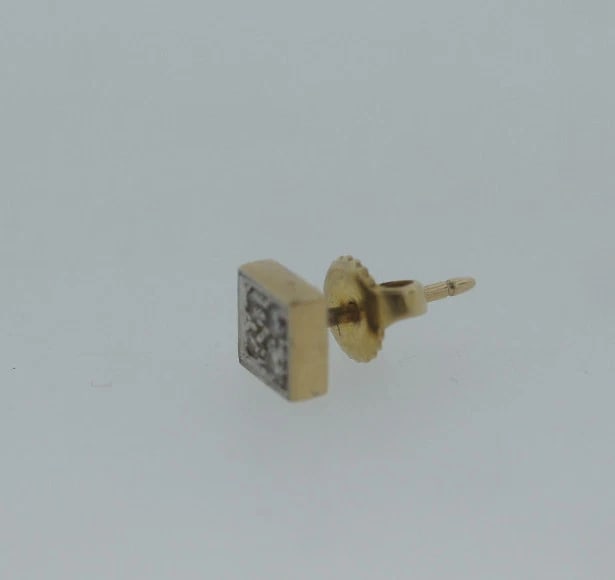 14K YELLOW GOLD SQUARE DIAMOND SINGLE EARRING STYLISH UNISEX - 6