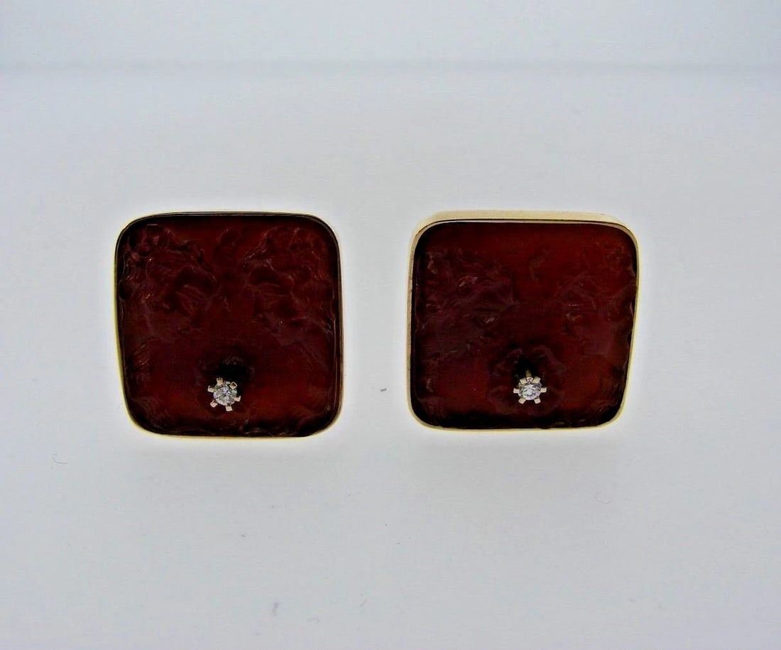 CHIC 14k Yellow Gold, Diamond & Carnelian Earrings: Title: CHIC 14k Yellow Gold, Diamond & Carnelian Earrings Description: DK 14k Yellow Gold, Carnelian & Diamond Earrings · The weight is 9.1 grams. · The length is ¾ of an inch. The