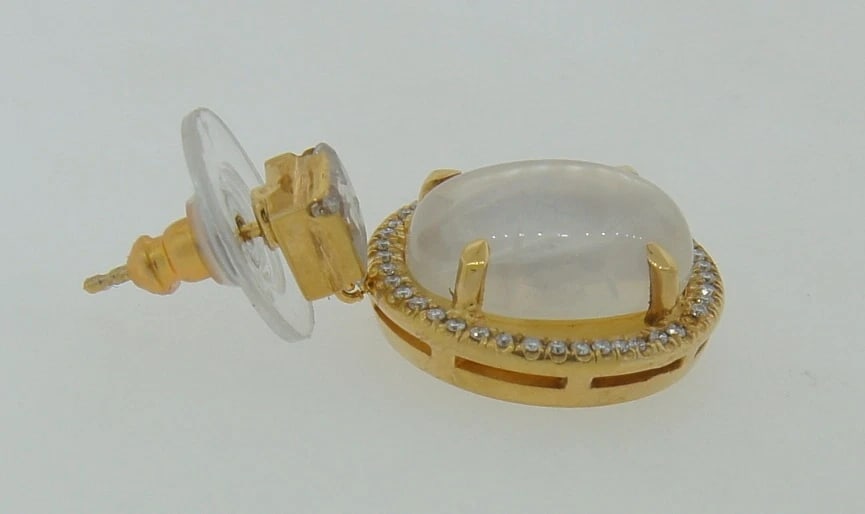 Chic MOONSTONE 1.68 cts DIAMOND YELLOW GOLD DANGLE DROP HANGING EARRINGS - 6