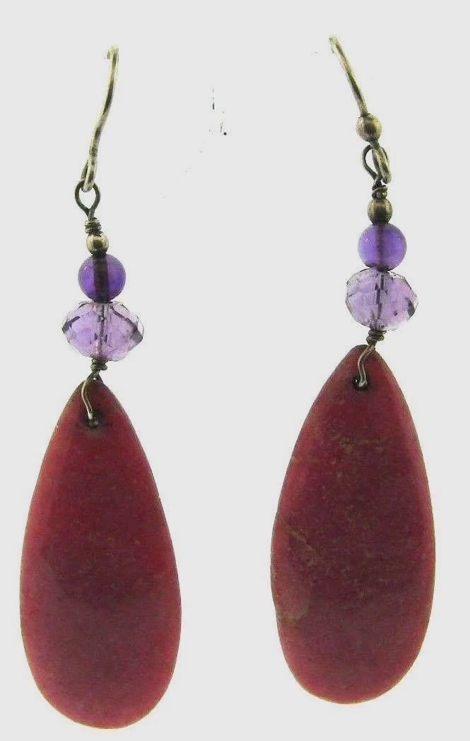 STUNNING Silver, Rodanite & Amethyst Earrings (1 of 1)