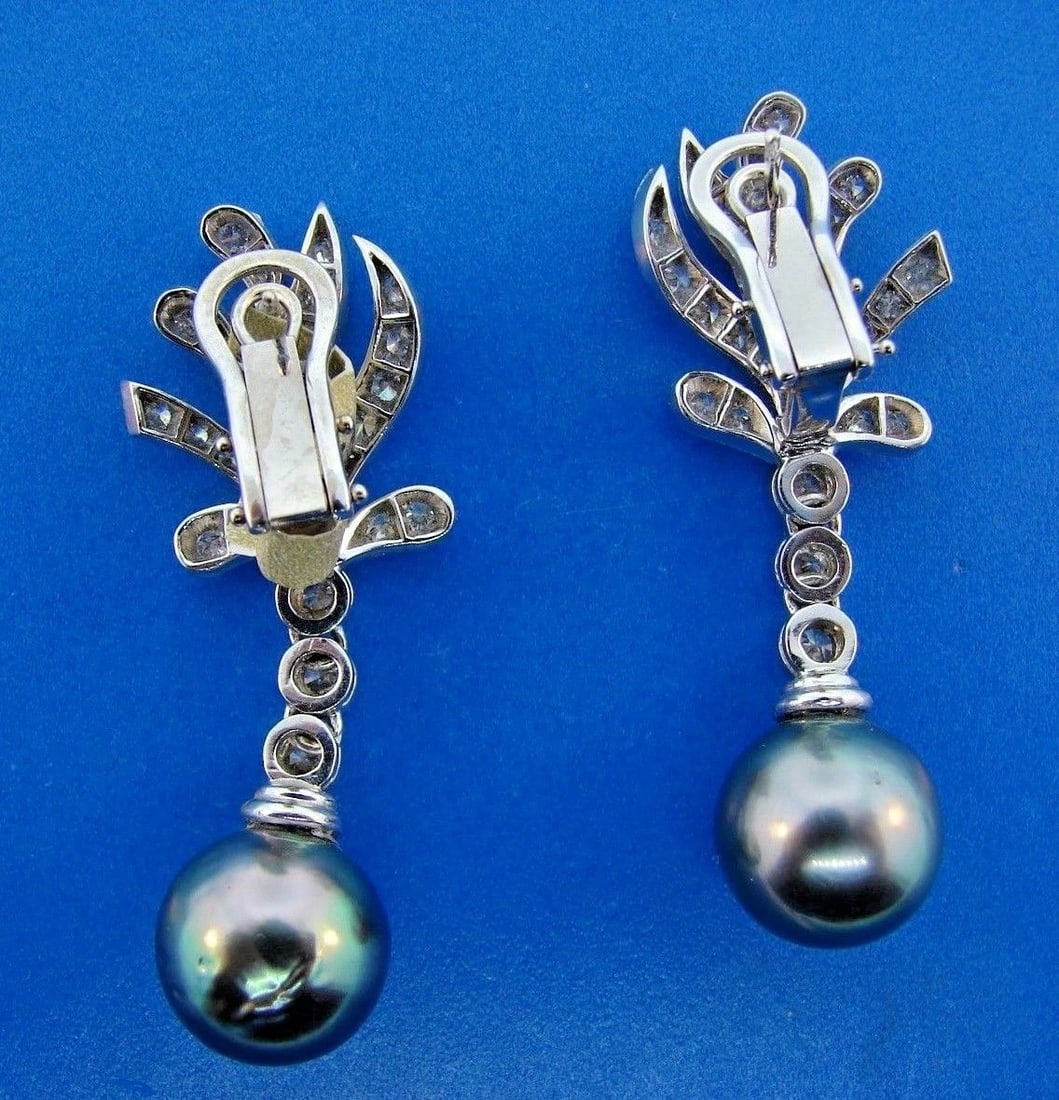 REGAL 18k White Gold, Tahitian Pearl & Diamond Earrings - 3