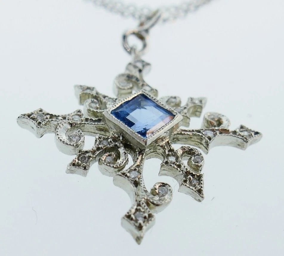 Cathy Waterman Platinum Aquamarine Snowflake Pendant Necklace - 4