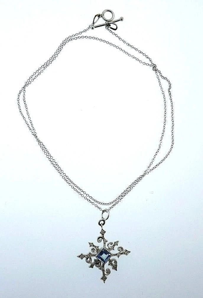 Cathy Waterman Platinum Aquamarine Snowflake Pendant Necklace - 6