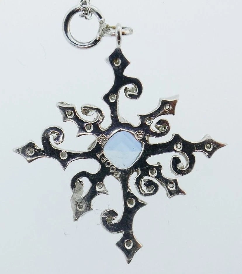 Cathy Waterman Platinum Aquamarine Snowflake Pendant Necklace - 7