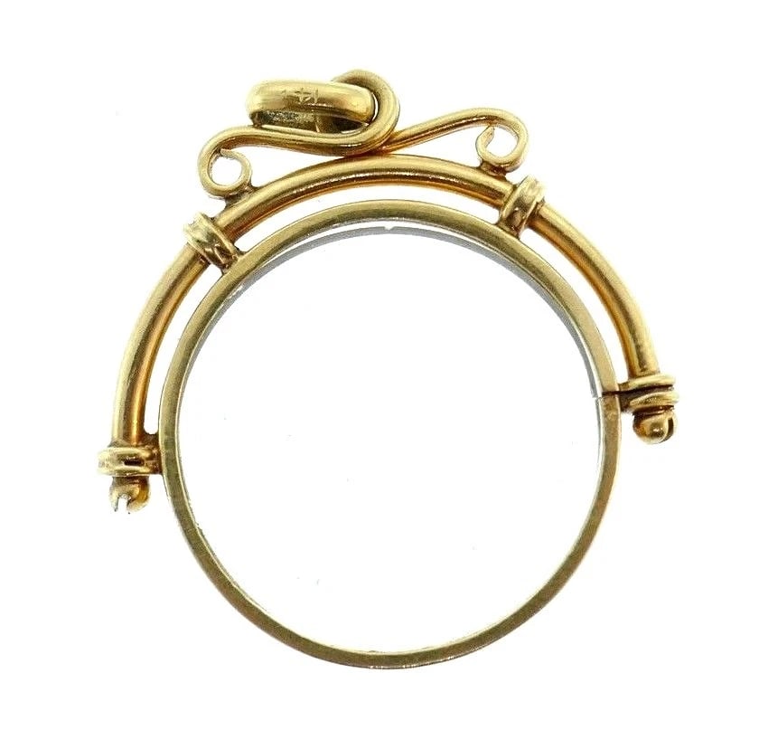 Vintage 14k Yellow Gold Framed Glass Circle Pendant - 4