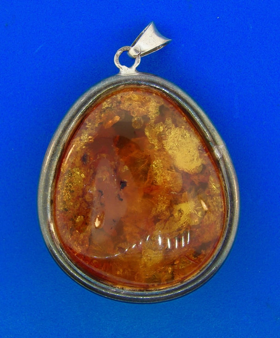 Amber Oxidized Sterling Silver Oval Pendant - 3