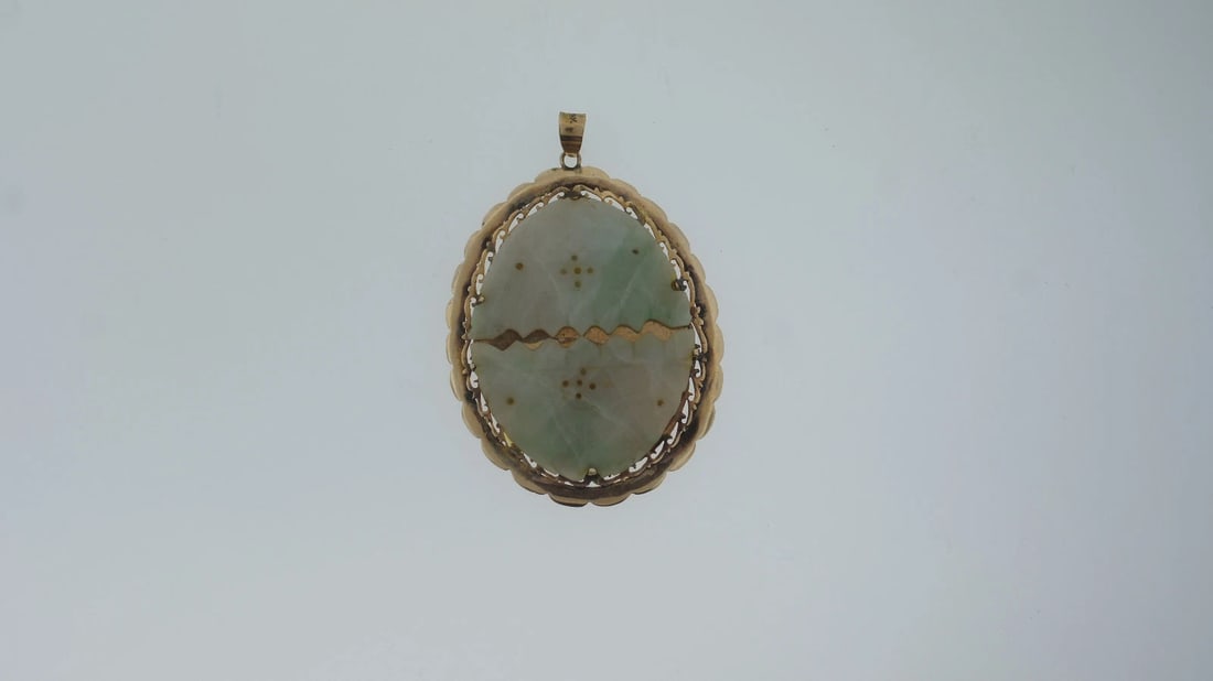 C.1950 CARVED JADE 14K YELLOW GOLD BIG VINTAGE PENDANT UNIQUE - 4